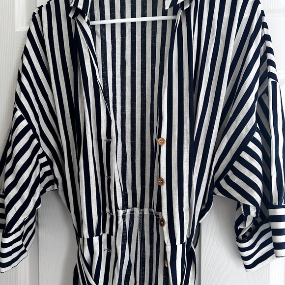 Zara white and blue striped linen long dress - Picture 6 of 6